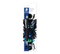 Staedtler Penna a sfera Cool & cute, fusto in metallo, durevole, sostituibile, resistente ai documenti, inchiostro blu, carta blister con penna a sfera in nero in astuccio di cartone, 421 BK-9E1