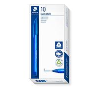 Staedtler Penna a sfera triangolare, colore dell'inchiostro blu, larghezza della linea F circa 0,7 mm, per una scrittura rilassata, 10 penne a sfera blu in astuccio di cartone, 4320 F-3