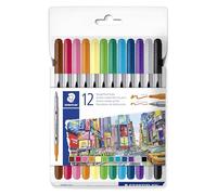 STAEDTLER Pennarelli colorati a doppia punta, spessore tratto 0,5-3,0 mm, 12 colori assortiti, confezione da 12, 3200 C12