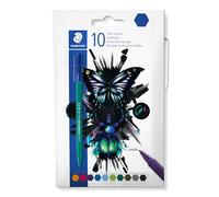 STAEDTLER Pennarelli Noris cool & cute, inchiostro con coloranti alimentari a base d'acqua, tappo con condotto di respirazione, larghezza linea 1,0 mm, 10 pennarelli in colori assortiti in astuccio di