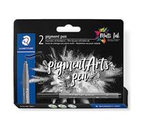 Staedtler Pennarelli pigmento Arts, inchiostro pigmentato di alta qualità, impermeabile, senza lubrificazione, punta rotonda da 1,00 mm, 2 penne pigmento su carta blister, 376-99 BK2
