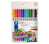 Staedtler Noris 320 - Pennarelli a doppia fibra, punta antipressione, lavabile, tratto 1-3 mm, astuccio di cartone con 12 pennarelli in fibra colori assortiti, 320 C12