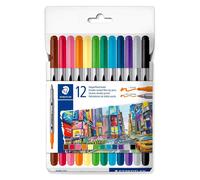 STAEDTLER Pennarelli colorati a doppia punta, spessore tratto 0,5-3,0 mm, 12 colori assortiti, confezione da 12, 3200 C12