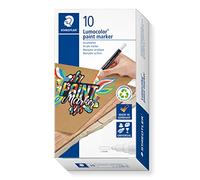 STAEDTLER Pennarello acrilico Lumocolor, bianco, coprente, inchiostro acrilico permanente, resistente alle sbavature e all'acqua, per superfici chiare e scure, larghezza linea 2,4 mm, inodore, 10