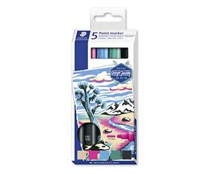 STAEDTLER Pennarello acrilico Lumocolor Design Journey, inchiostro acrilico coprente, resistente alle sbavature e all'acqua, larghezza linea 2,4 mm, colori brillanti, 5 colori assortiti, 349 C5,
