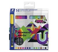 Staedtler Confezione da 14 pennarelli indelebili - Linea 06 mm - Resistente alle sbavature e all acqua - Asciugatura rapida - Colori assortiti