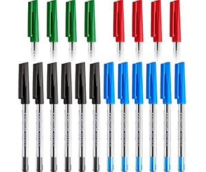 STAEDTLER Penne a sfera con penna a sfera, misura media, 0,5 mm, 430 m, liscia, 6 neri, 6 blu, 4 verdi e 4 inchiostri rossi, confezione da 20