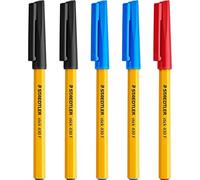 Staedtler Penne a sfera sottili da 0,3 mm, 430, con inchiostro nero, blu e rosso, confezione da 5