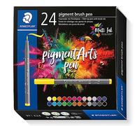 Staedtler Pigment Arts - Pennarelli Indelebili in Fibra, Pennarelli Punta Fine Adatti per Gran Parte delle Superfici, Marker ad Asciugatura Rapida Resistenti alla Luce, Colori Assortiti - 24 Pezzi