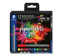 STAEDTLER 371 C12-1 Pigment Arts Brush Pen - Assorted Basic Colours (Pack of 12)