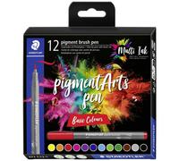 STAEDTLER 371 C12-1 Pigment Arts Brush Pen - Assorted Basic Colours (Pack of 12)