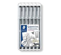 6 X Staedtler Pigmento Liner Puntafine Disegno Penne - 0.05mm Per 0.8mm