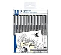 Staedtler Pigment Liner- Penne Nere con Inchiostro ad Asciugatura Rapida, Penne Punta Fine Ideali per Disegno Tecnico e Scrittura, Set Penne Indelebili per Cancelleria Scuola Università Ufficio, 12 Pz