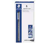STAEDTLER Pigment Liner, penna a punta fine per disegno, disegno, diario, 1,2 mm, nero, scatola da 5 penne, 308 12-9M