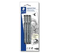 Staedtler Pigment Liner - Penne Nere Con Inchiostro ad Asciugatura Rapida, Punta Fine per Disegno Tecnico e Scrittura, Set Indelebile per Cancelleria Scuola Università Ufficio, 3 Pz