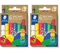STAEDTLER Plastilina Noris Jumbo, morbida e indeformabile, ideale per scuola e asilo, 6 bastoncini da 16 g in colori assortiti in astuccio di cartone, 842 C6 (Confezione da 2)