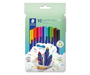 STAEDTLER Rotulador triplus color, forma triangular ergonómica, estable y segura de 1,00 mm, punta DRY SAFE, vástago de PP, tapa con canal de aire, 10 rotuladores en estuche de cartón, 323 C10