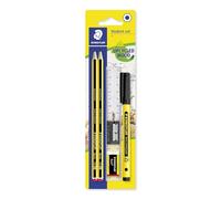 STAEDTLER Set di matite Noris 120 HB con fineliner e righello | 2 matite, gomma, temperino e accessori, forma esagonale in legno riciclato - Codice articolo 120 SBK2P1
