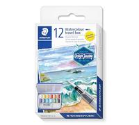 STAEDTLER Set di pittura ad acquerello, set da viaggio, design Journey, con tavolozza di miscelazione, 12 colori metallizzati, pennello ad acqua e spugna, set da 1, 888M M12-C