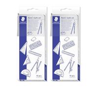STAEDTLER Set geometria in custodia in metallo - Set da disegno da 20 pezzi con compasso e accessori - Set scuola con righello, triangoli e stencil - Set completo matematico per lavori di precisione