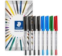 STAEDTLER Stick 430M - Penna a sfera a punta media da 0,5 mm, confezione da 8 in confezione con busta (nero, blu, rosso, verde)