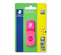 STAEDTLER Temperino con gomma, rosa fluo, senza ftalati e lattice, per penne standard, richiudibile, temperamatite 2 in 1 su carta blister, 511SEF20BK