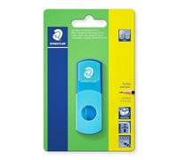 STAEDTLER Temperino con gomma, turchese neon, senza ftalati e lattice, per penne di formato standard, richiudibile, temperamatite 2 in 1 su carta blister, 511SEF30BK