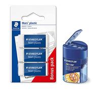 Staedtler temperino Doppio e 3 gomme Marte in plastica, Senza ftalati e Lattice, sbriciolatura, Bianco, a Bassa abrasione, 1 Stück (1er Pack), 52653ABK3X1