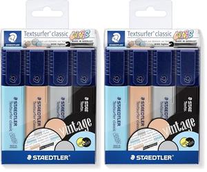 STAEDTLER Textsurfer Classic 364 - Evidenziatore di alta qualità Made in Germany, con ampia memoria di inchiostro per una lunga durata, custodia con 4 colori, Vintage, 364 CWP4 (Confezione da 2)