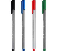 STAEDTLER Triplus 334 - Pennarelli a punta fine da 0,3 mm, confezione da 4, colore: nero, blu, rosso e verde