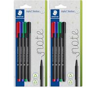 STAEDTLER Triplus 334-S BK4 - Fineliner triangolare, con punta in metallo, circa 0,3 mm, in 97% riciclato, prodotto in Germania, set da 4 pezzi in blister, colori assortiti, 334-S (Confezione da 2)