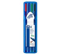 Staedtler Triplus Ballpoint, Stylos-bille triangulaires à pointe extra-large, Étui chevalet avec 4 couleurs lumineuses assorties, 437 XBSB4