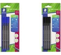 Staedtler - Triplus fineliner 334 - Blister 4 pennarelli triangolari - Punta superfina 0,3 mm blu - Plastica 97% riciclata - 334 R-3BK4