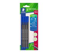 Staedtler - Triplus fineliner 334 - Blister 4 pennarelli triangolari - Punta superfina 0,3 mm blu - Plastica 97% riciclata - 334 R-3BK4