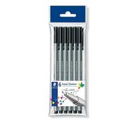 Staedtler Triplus Fineliner - Penne Nere con Punta Fine, Penna Gel con Fusto Ergonomico e Inchiostro Lavabile, Set Cancelleria Scuola Università e Ufficio, Penna Gel Nera Ideale per Cartoleria, 6 Pz