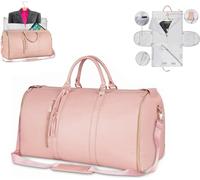 Stafeny Travel Bag,foldable Clothing Bag Travel,Garment Duffle Bag,Convertible Suit Travel Bag for Women,Large Capacity PU Leather Folding Carry On Garment Bag with Shoe Pouch Rosa