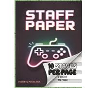 Staff Paper 10 Staves Per Page 8 1/2 x 11 size 110 pages: Neon Gamer Music Notebook for Band, Choir, Piano Lessons & Composition