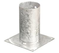 Staffa ancoraggio a bicchiere per pali tondi con diametro 10cm.Portapalo con base 15x15cm, con 4 fori da avvitare.Boccola portapalo in acciaio da Ø100 x H.150mm