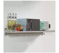 Staffa da parete per forno a microonde, in acciaio inox, ripiano pieghevole con 6 ganci, salvaspazio per pentole, padelle e spezie