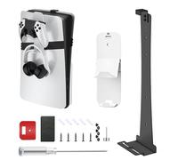 Staffa di montaggio a parete per PS5 Pro/Slim Disc e Digital Edition, robusto kit di supporto verticale in acciaio con gancio per controller e cuffie, per console di gioco P5 universale (nero)