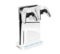 Staffa di montaggio a parete per PS5 Slim, supporto a parete per console con supporto per controller con porta USB 2.0 e kit di montaggio a parete con gancio per cuffie