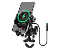 Staffa GPS Manubrio Supporto Per Telefono Cellulare Antiurto Per Moto Caricabatterie Di Tipo C Regolabile Antifurto Staffa Di Navigazione A Sgancio Rapido(Charging- Black L)