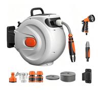 Staffa Murale per Tubo Flessibile da Giardino e Terrazzo | Include Una Pistola Multigetto Oltre A Un Guscio Protettivo Resistente Al Freddo, Ideale Per Lavare Auto O Prato(32m)