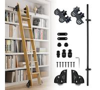 Staffa per binario per scala mobile in tubo tondo d'acciaio da 100cm a 720cm, kit di ferramenta per scale scorrevoli retrattili per biblioteche (senza scale), nero(400cm Kit pista)