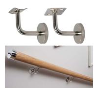 Staffa per corrimano in acciaio inox, supporto da parete per mocio in legno di pino e quercia, colore argento, 50 mm x 60 mm, fissaggio resistente