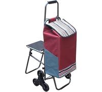 Staffa Pieghevole per Borsa da Carrello in Acciaio 6 Ruote Heavy Duty 100kg Organizer 33l con Sedile Ruota Montascale per Anziani Rimovibile per Il Mercato Alimentare del Supermercato, Red