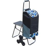 Staffa Pieghevole per Borsa da Carrello in Acciaio 6 Ruote Heavy Duty 100kg Organizer 33l con Sedile Ruota Montascale per Anziani Rimovibile per Il Mercato Alimentare del Supermercato, Black