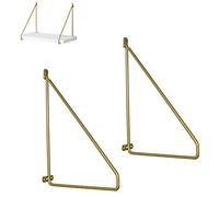 Staffa Triangolare per Mensola,Reggimensola Metallo,Staffe per Mensole A Parete,Reggimensola Ferro Battutoφ8 Mm,Saldamente Saldato,Set 2 Pezzi per Carico Pesante 150Kg,d'oro,25cm/10in