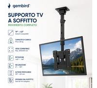 Staffa TV da Soffitto 19” 43” Supporto Televisore Regolabile Full Motion VESA 200x200 per Smart TV LCD LED OLED Supporto TV Orientabile Inclinabile Salvaspazio Max 20kg