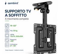 Staffa TV da Soffitto 19” 43” Supporto Televisore Regolabile Full Motion VESA 200x200 per Smart TV LCD LED OLED Supporto TV Orientabile Inclinabile Salvaspazio Max 20kg